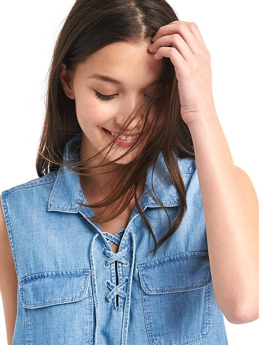 Image number 5 showing, TENCEL&#153 denim lace-up shirtdress