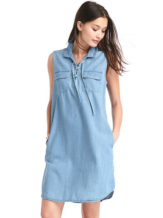 Image number 1 showing, TENCEL&#153 denim lace-up shirtdress