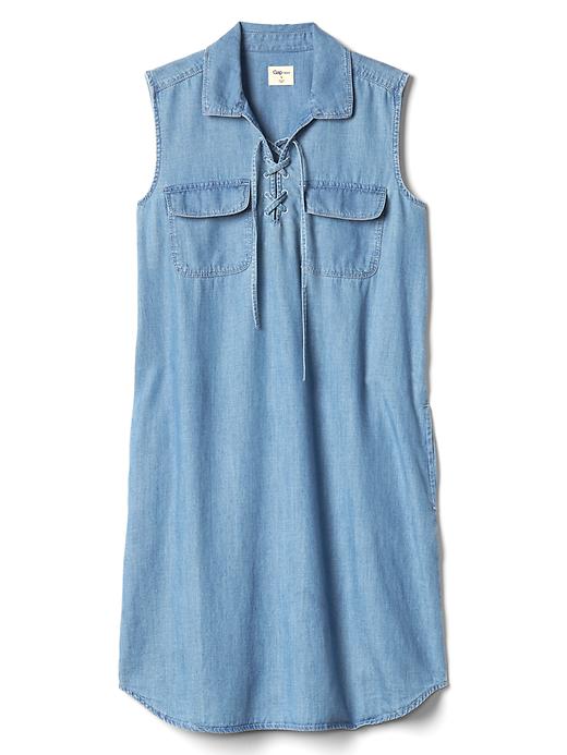 Image number 6 showing, TENCEL&#153 denim lace-up shirtdress
