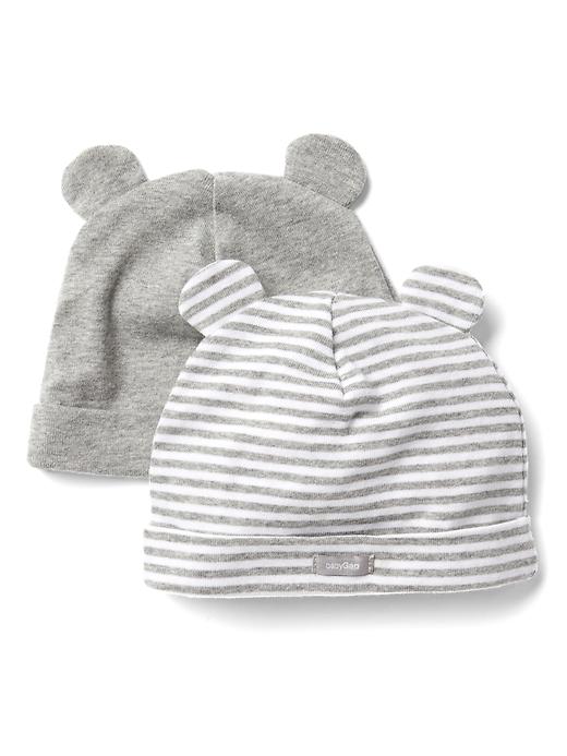1 of 8 showing, with the color light heather gray of product Baby First Favorite Stripe Bear Hat (2-Pack)