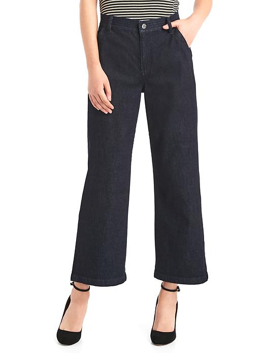 1 of 8 showing, with the color rinsed denim of product High rise wide-leg crop jeans