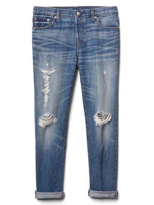 Image number 6 showing, Mid Rise Relaxed Boyfriend Jeans with Destruction