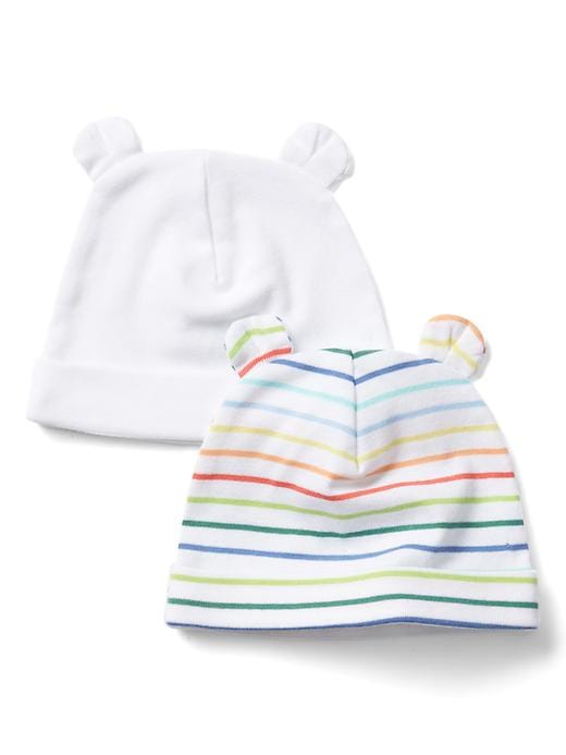 1 of 8 showing, with the color multi stripe of product Baby First Favorite Stripe Bear Hat (2-Pack)