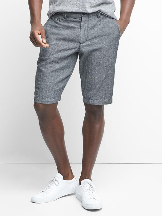 Image number 1 showing, Linen-cotton herringbone shorts (12")