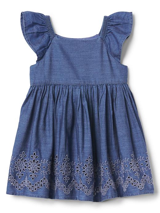View large product image 2 of 3. Eyelet chambray flutter dress