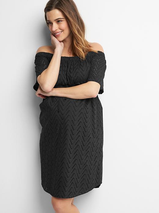 View large product image 1 of 1. Maternity zigzag off shoulder dress