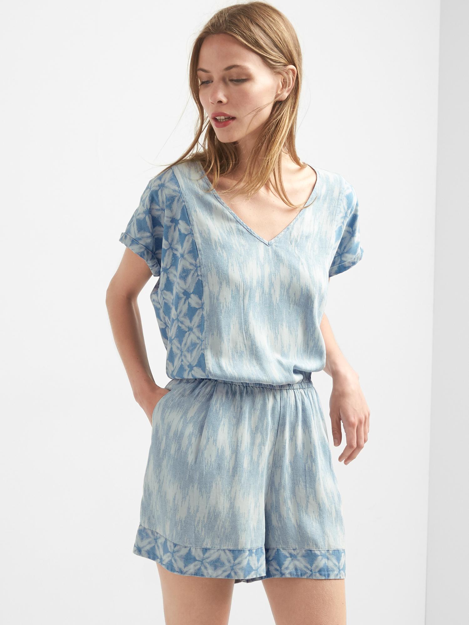 TENCEL™ Vneck mix pattern romper Gap