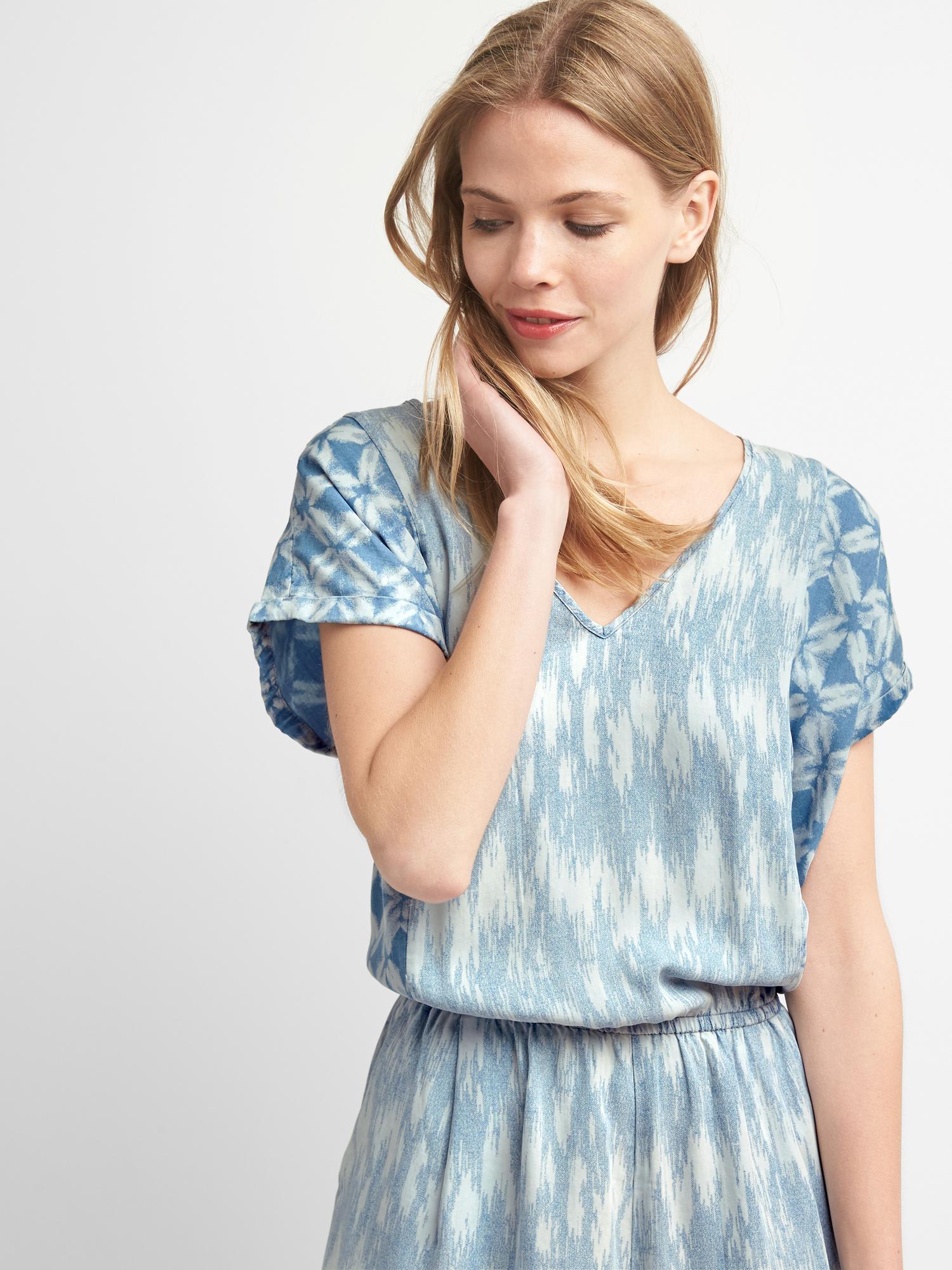 TENCEL™ Vneck mix pattern romper Gap