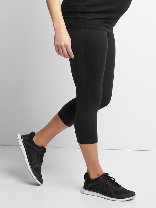 1 of 8 showing, with the color true black of product Maternity GapFit Blackout Full Panel Capris