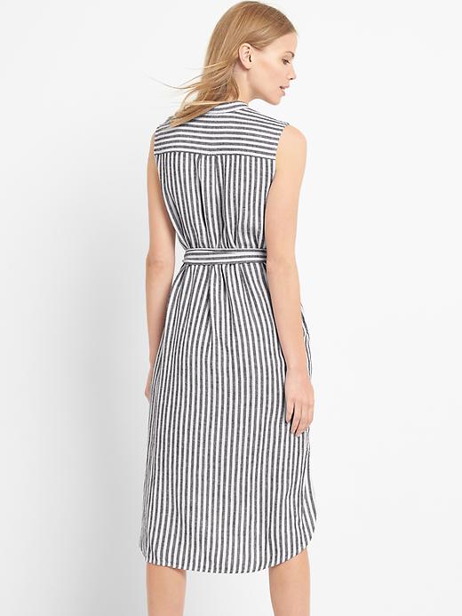 Image number 2 showing, Linen sleeveless stripe shirtdress