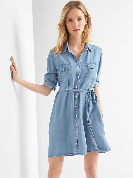 Image number 1 showing, TENCEL&#153 denim tie-belt shirtdress