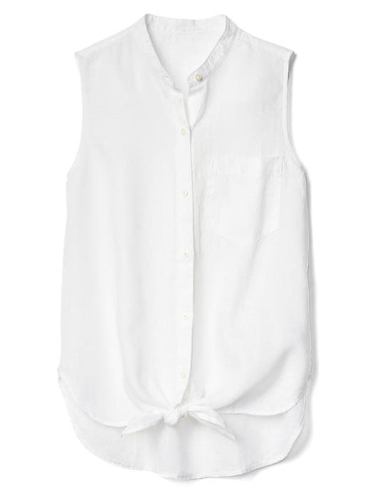 Image number 6 showing, Linen sleeveless tie-front shirt