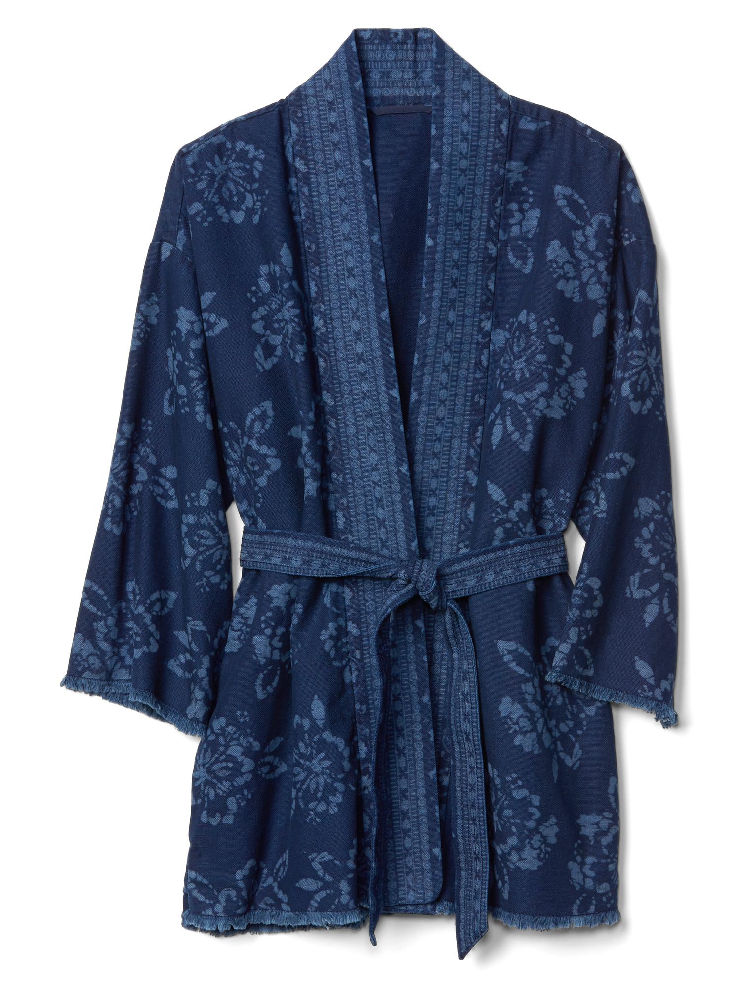 Indigo floral wrap jacket Gap