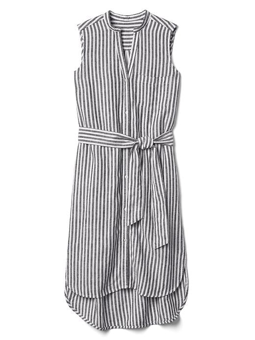 Image number 6 showing, Linen sleeveless stripe shirtdress