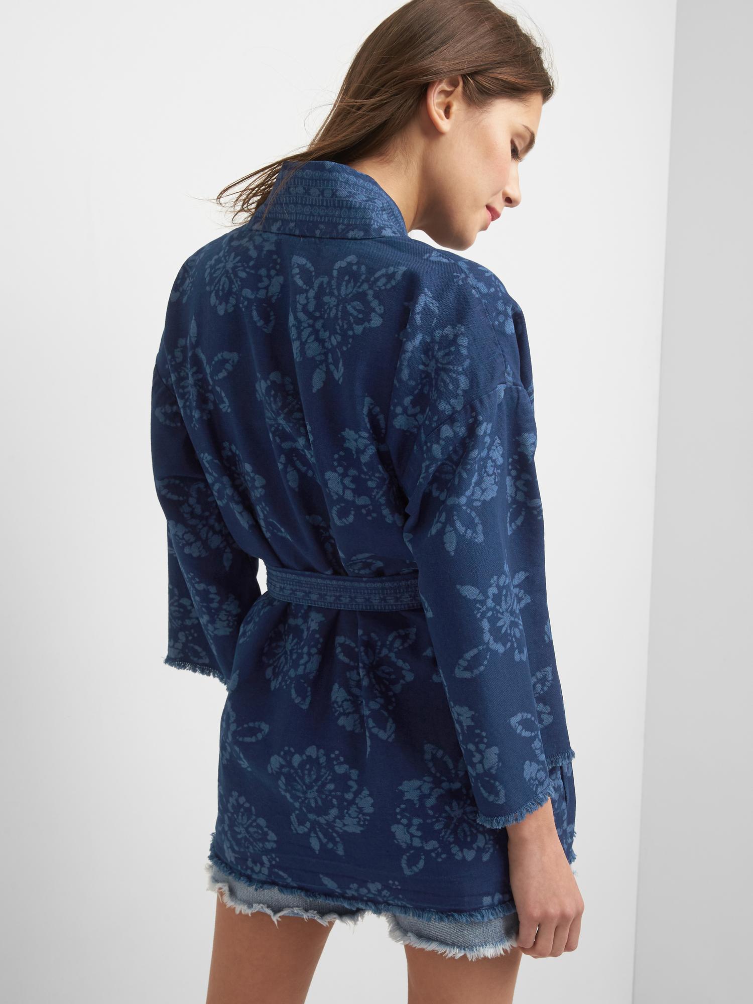 Indigo floral wrap jacket Gap