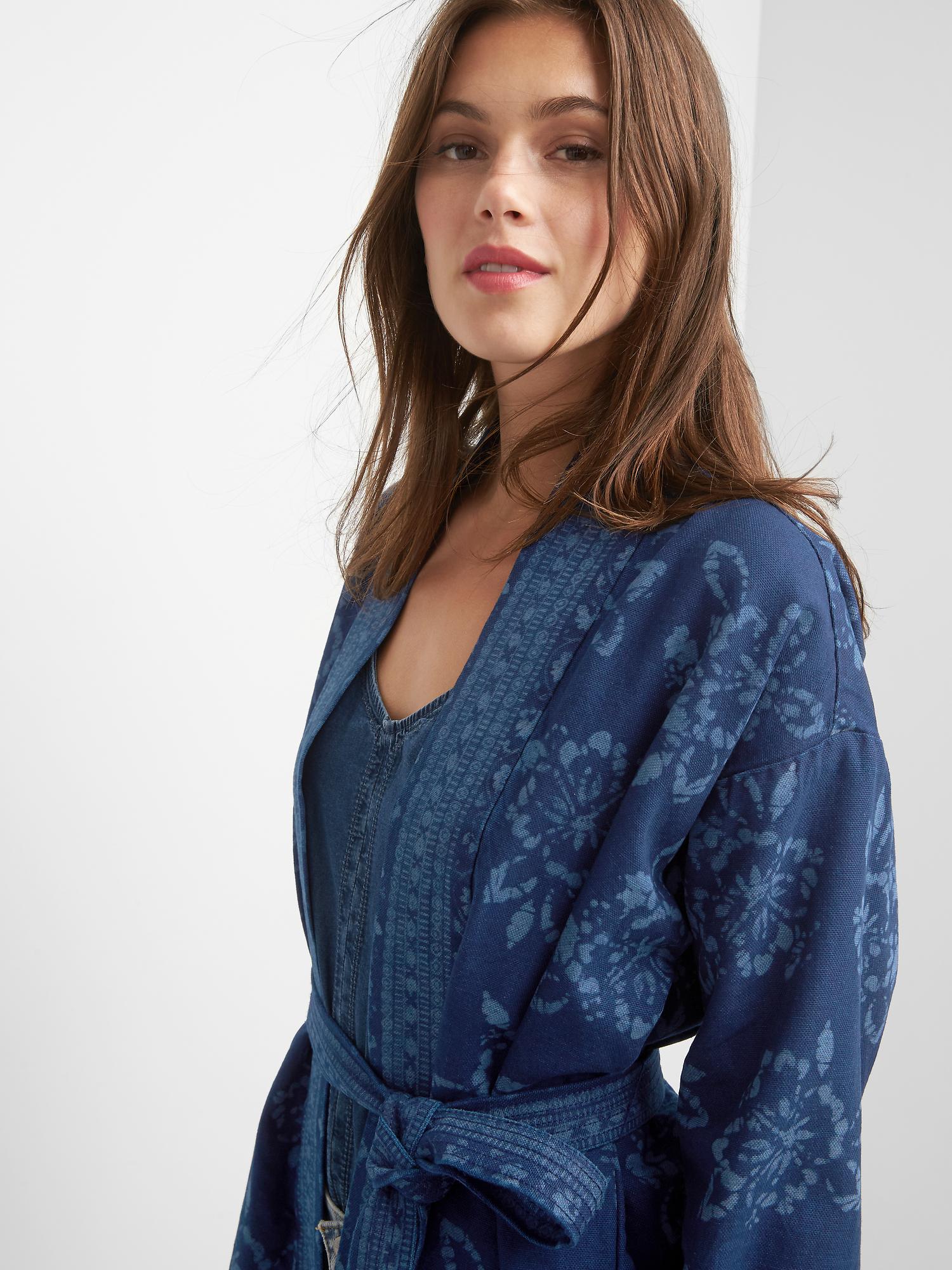 Indigo floral wrap jacket Gap