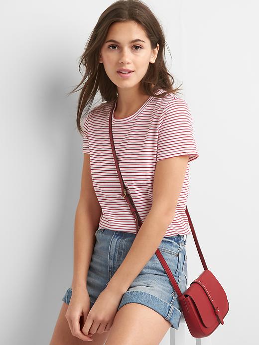 View large product image 1 of 1. Short sleeve stripe crewneck tee