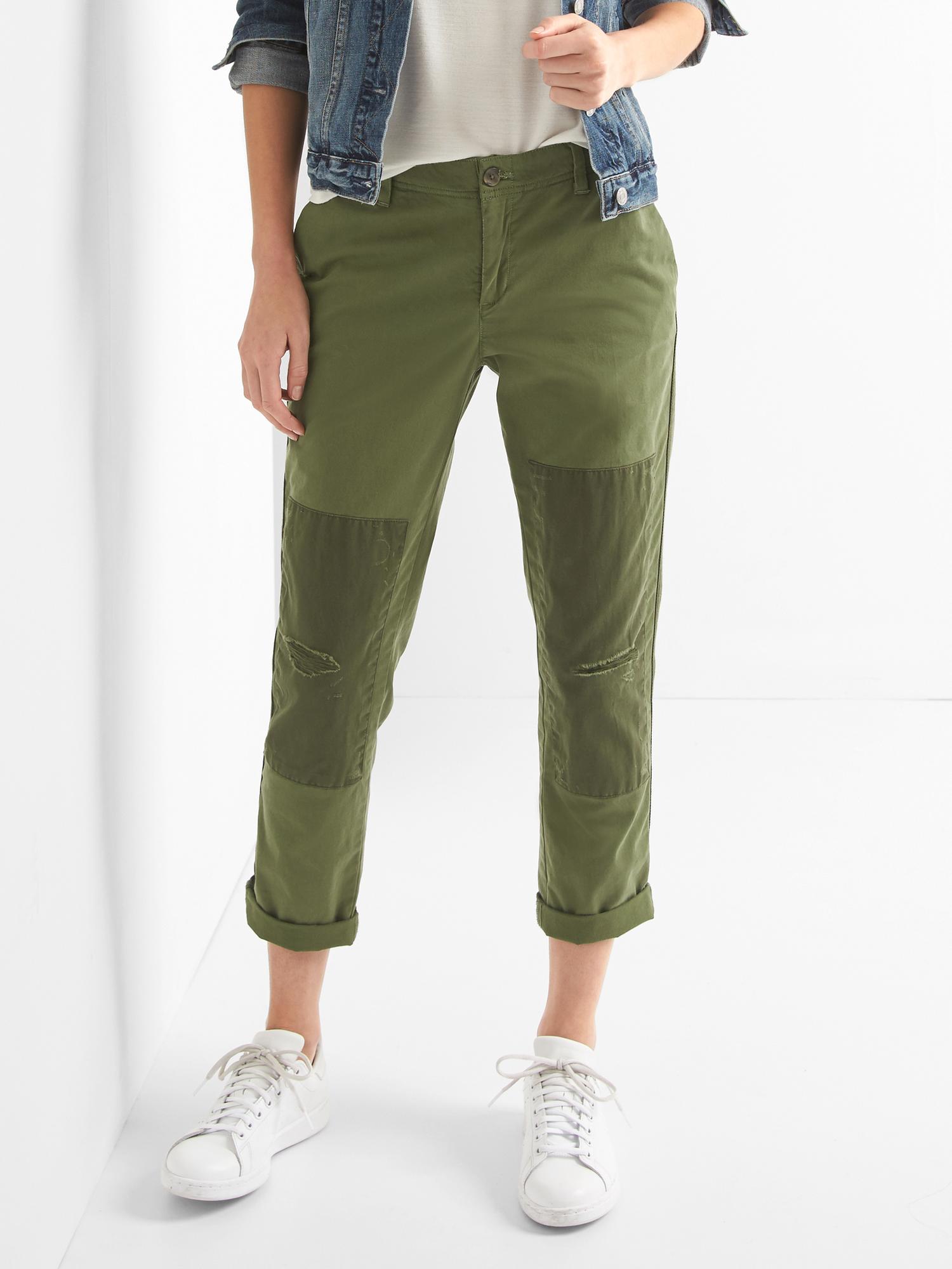 Destructed patch girlfriend chinos