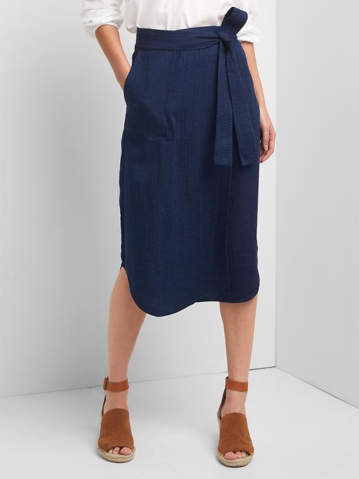 View large product image 1 of 6. Linen-cotton utility wrap skirt