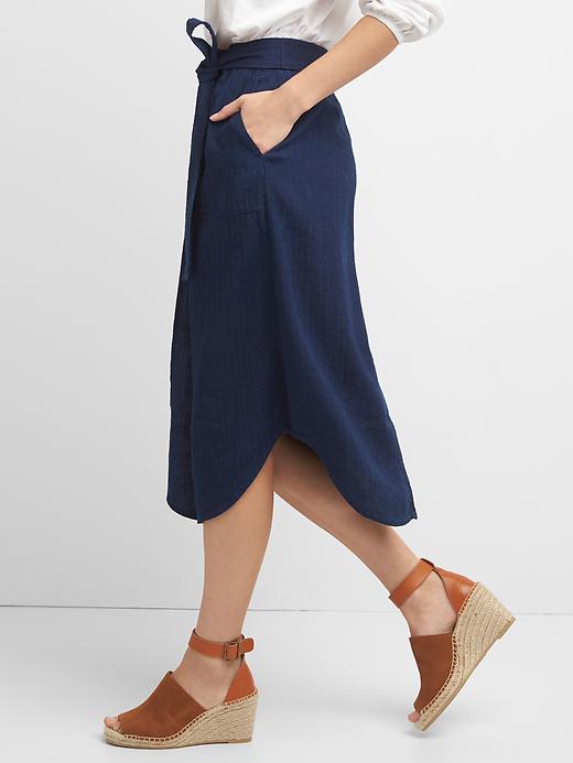 Image number 5 showing, Linen-cotton utility wrap skirt