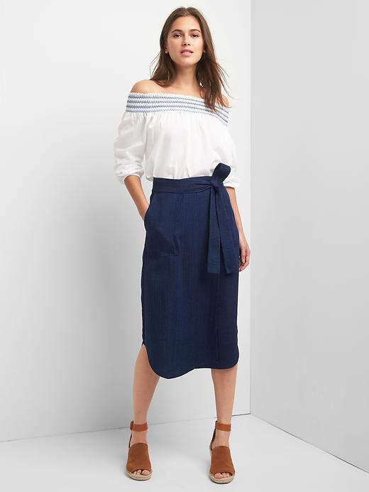 Image number 3 showing, Linen-cotton utility wrap skirt