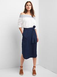 View large product image 3 of 6. Linen-cotton utility wrap skirt