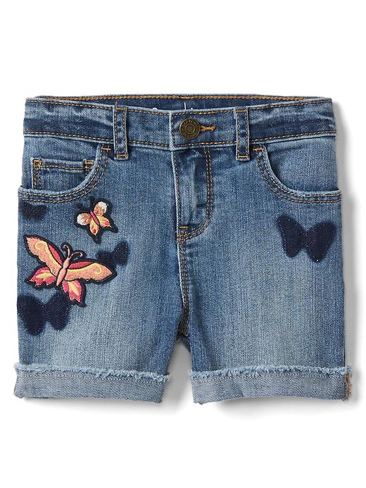 Babyhug Denim Mid Thigh Length Stretchable Shorts Butterfly Print - Blue main image 0