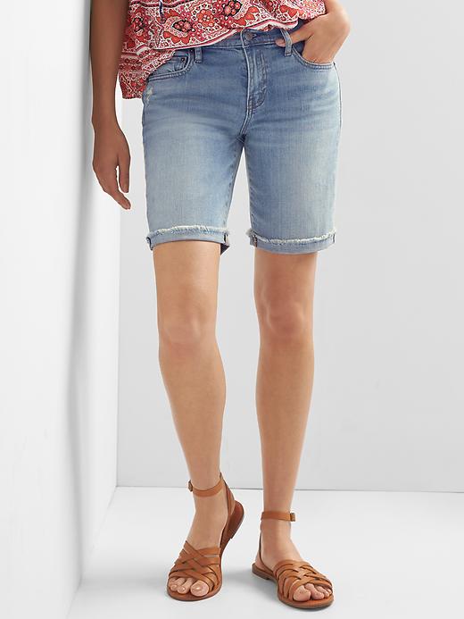 Image number 1 showing, Mid Rise 9" Denim Bermuda Shorts