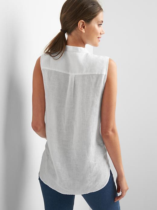 Image number 2 showing, Linen sleeveless tie-front shirt