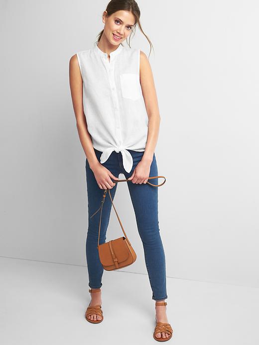 Image number 3 showing, Linen sleeveless tie-front shirt