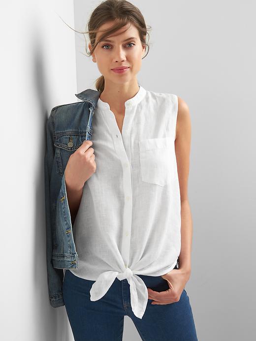 Image number 5 showing, Linen sleeveless tie-front shirt