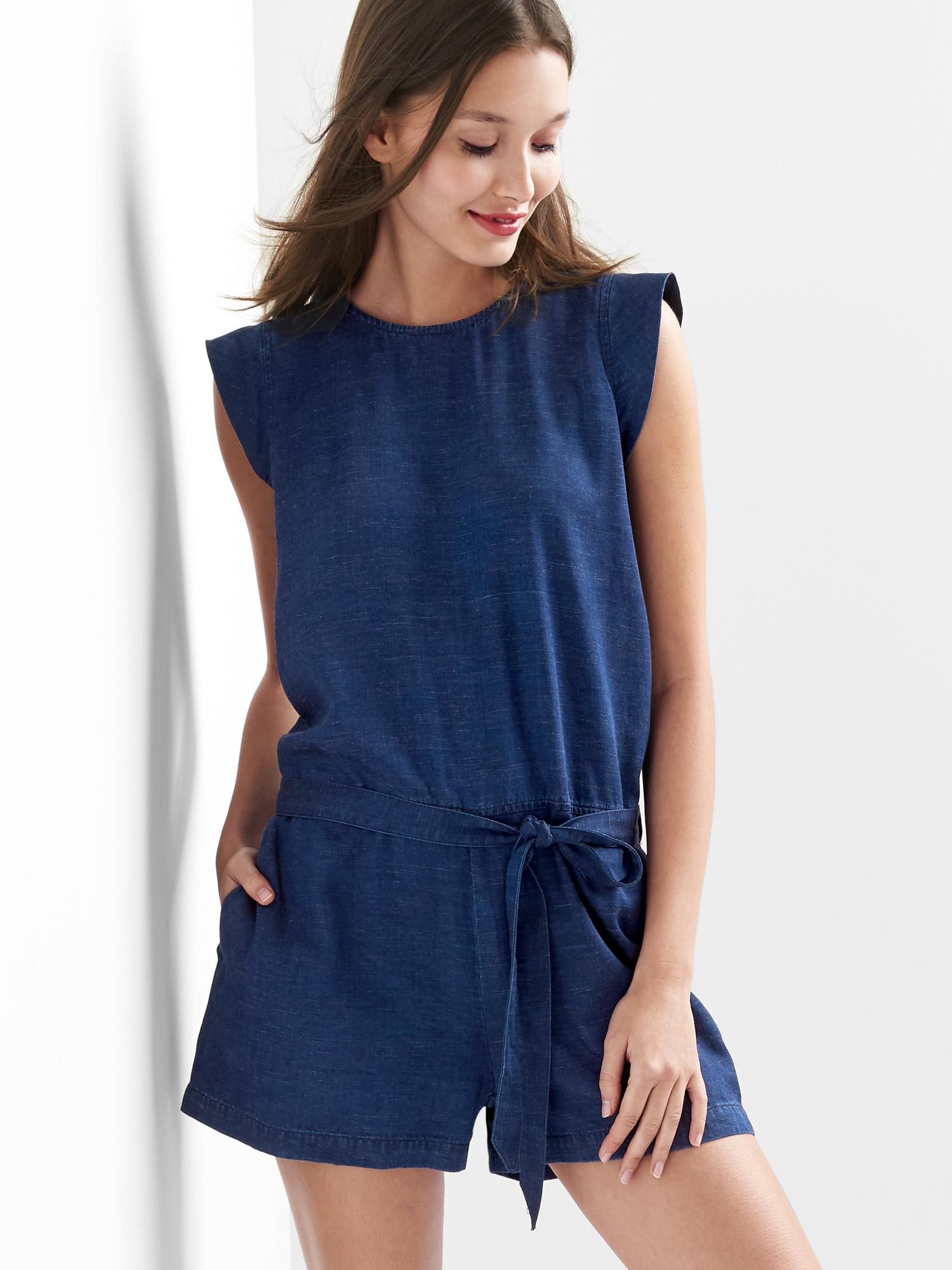 TENCEL™ denim cap sleeve romper Gap