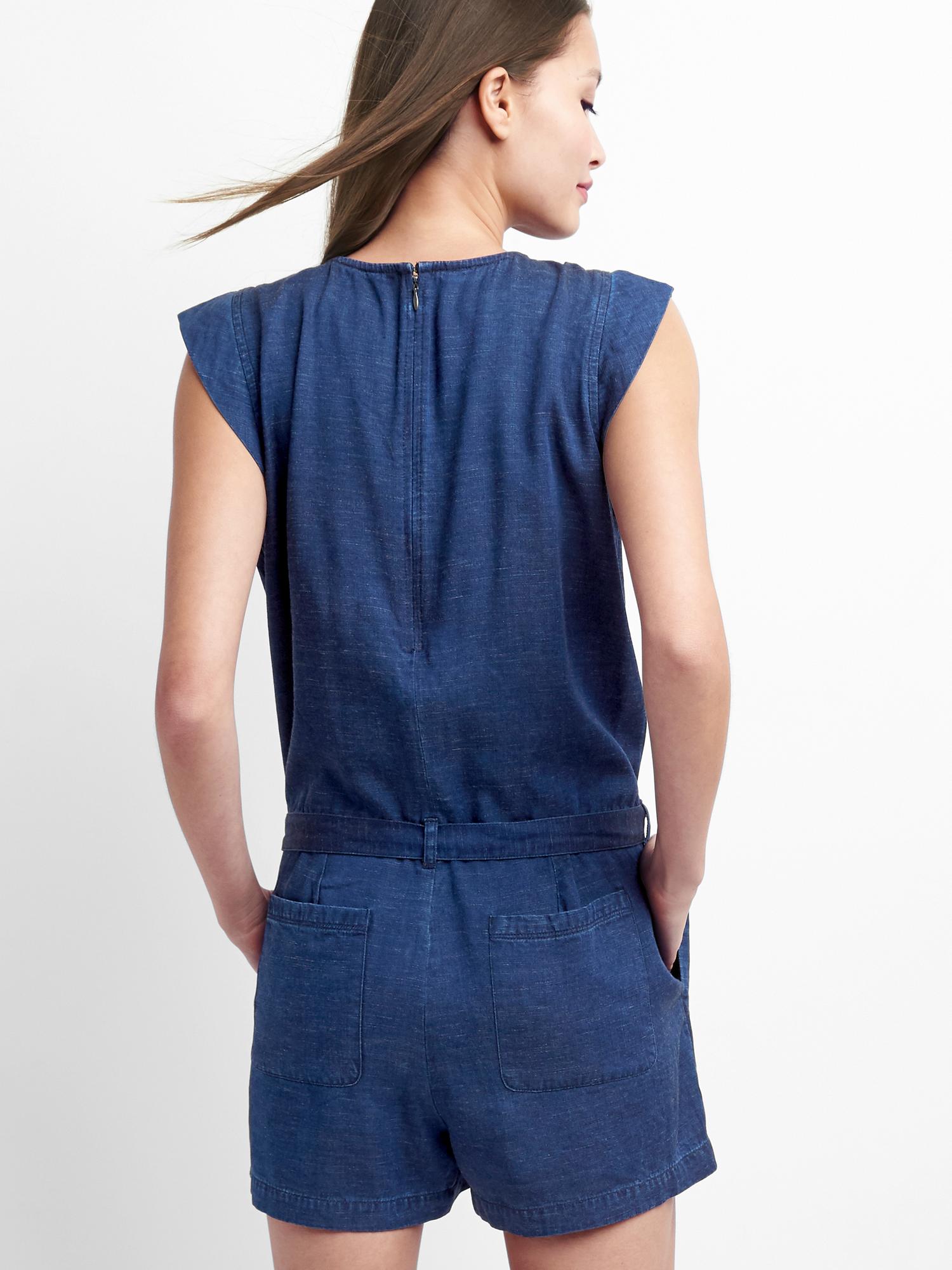 TENCEL™ denim cap sleeve romper Gap