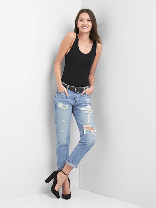 Image number 3 showing, Mid rise destructed relaxed boyfriend jeans