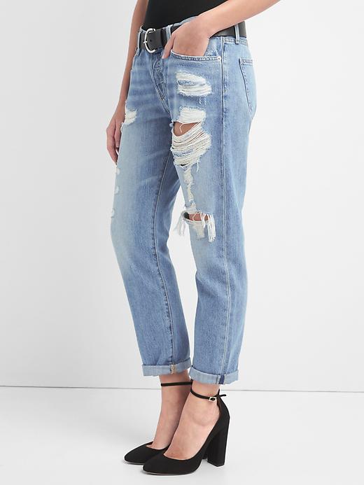 Image number 5 showing, Mid rise destructed relaxed boyfriend jeans