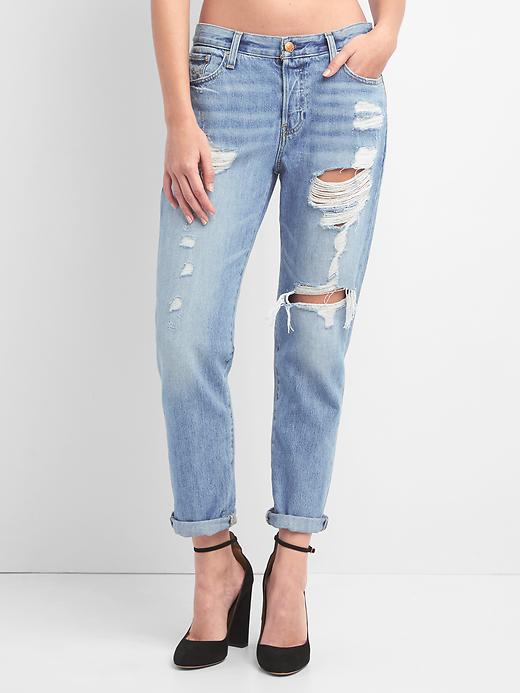 Image number 7 showing, Mid rise destructed relaxed boyfriend jeans