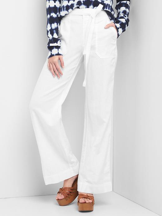 View large product image 1 of 1. Tie-belt wide-leg trousers