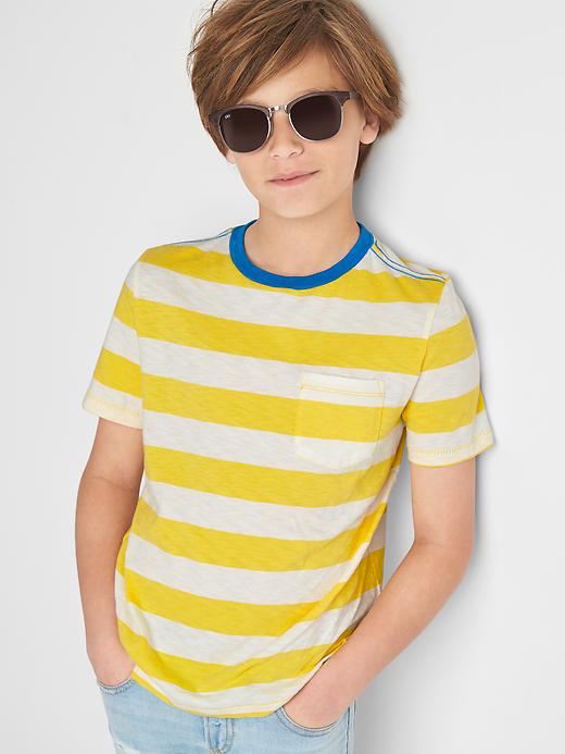 1 of 8 showing, with the color yellow jacket of product Stripe pocket slub tee