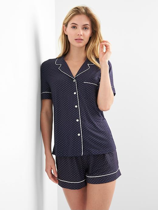 1 of 8 showing, with the color milk navy small dots of product Modal PJ Set