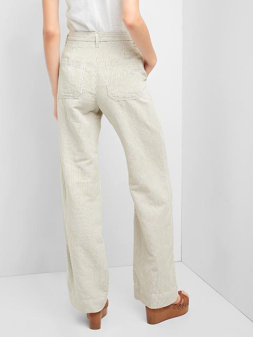2 of 8 showing, with the color oatmeal stripe of product Cotton-linen stripe wide-leg pants
