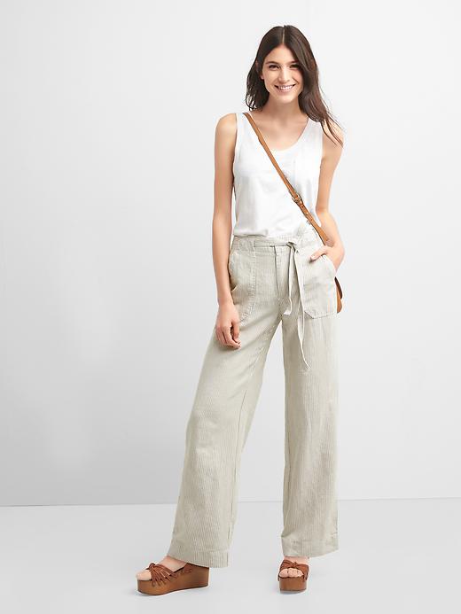 1 of 8 showing, with the color oatmeal stripe of product Cotton-linen stripe wide-leg pants