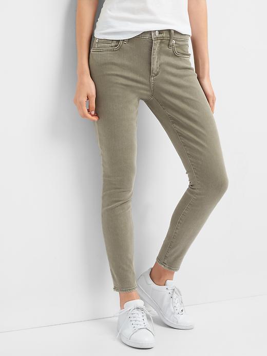 1 of 8 showing, with the color olive of product Mid rise true skinny ankle color jeans