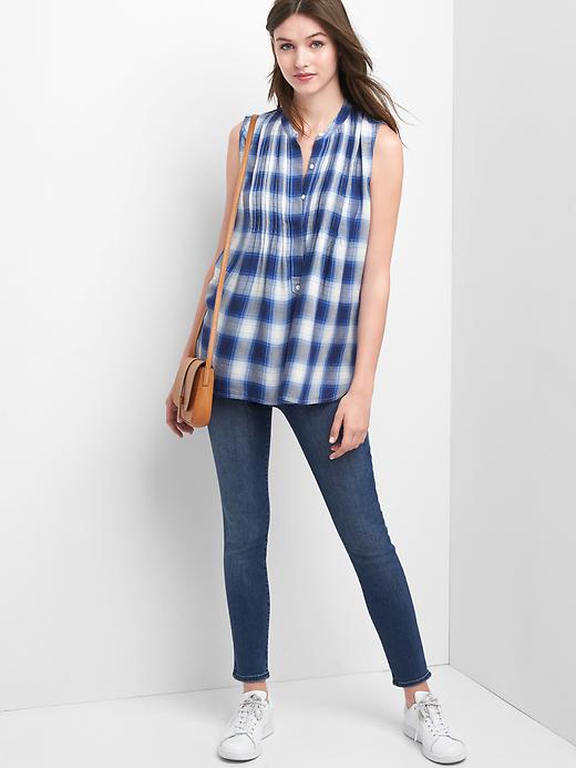 Image number 3 showing, Pintuck plaid sleeveless shirt