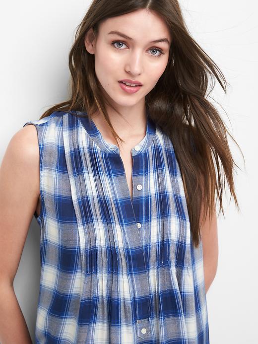 Image number 5 showing, Pintuck plaid sleeveless shirt