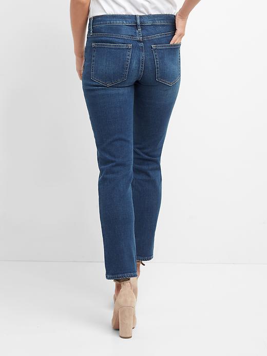 2 of 8 showing, with the color (Dark) Indigo of product Mid Rise Real Straight Jeans