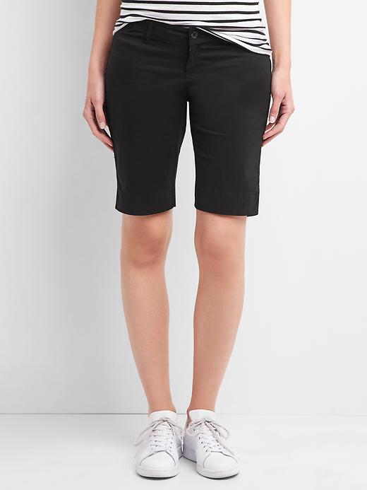 1 of 8 showing, with the color true black of product 10" Maternity Inset Panels Khaki Bermuda Shorts