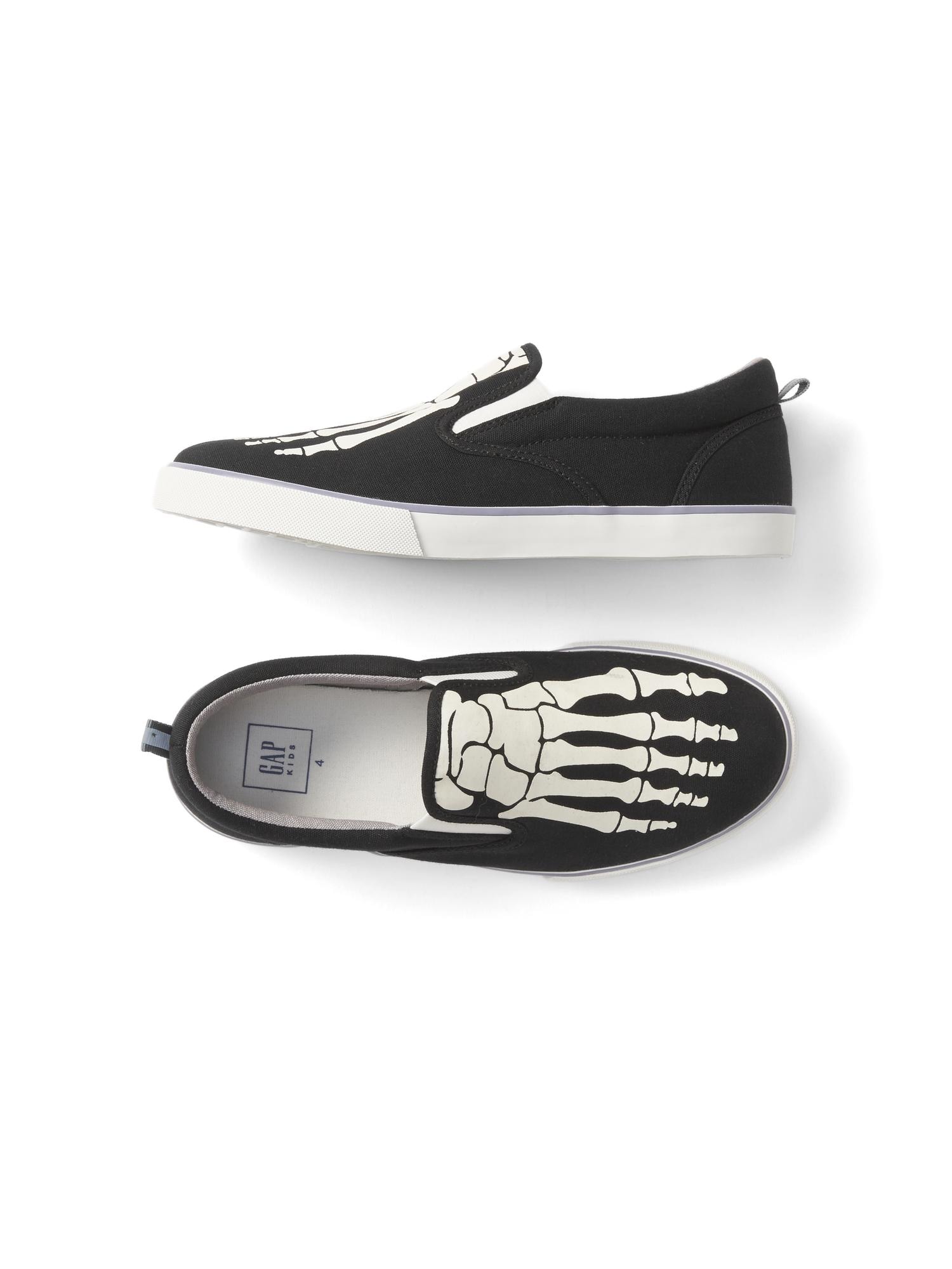 Glow in the dark Halloween skeleton slip on sneakers
