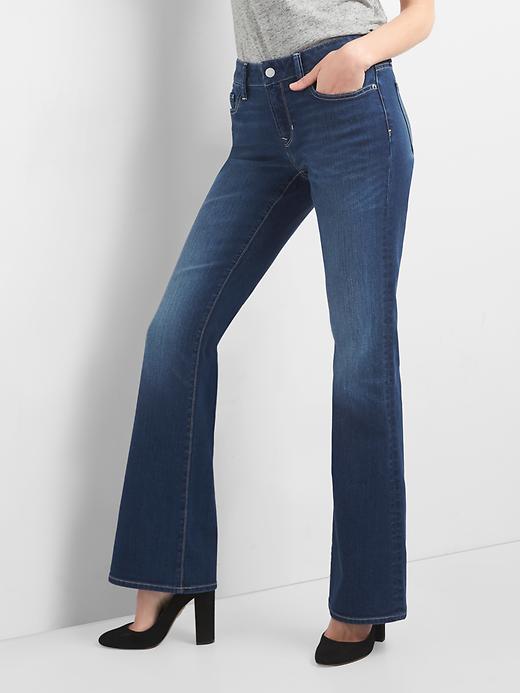 1 of 8 showing, with the color (Dark) Dark Indigo of product Mid Rise Long & Lean Jeans