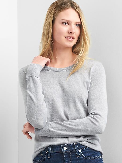 1 of 8 showing, with the color light heather grey of product Crewneck Pullover Sweater in Merino Wool