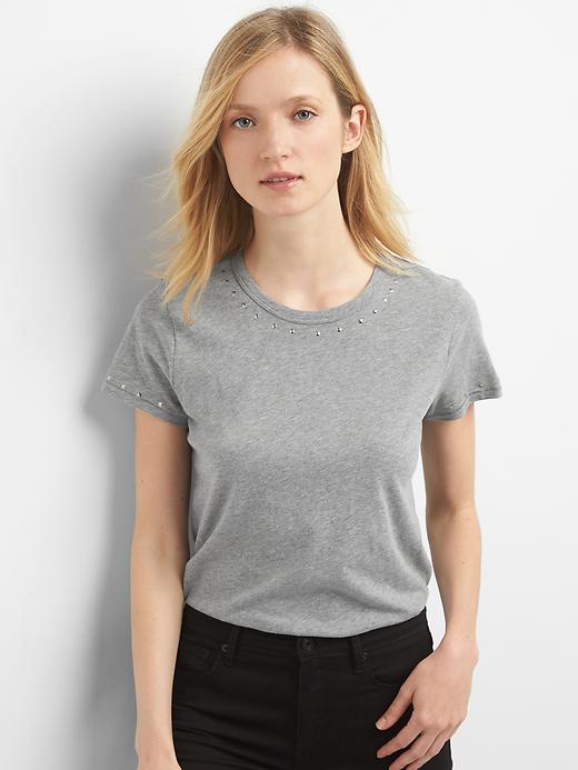1 of 8 showing, with the color heather grey of product Embellished vintage tee